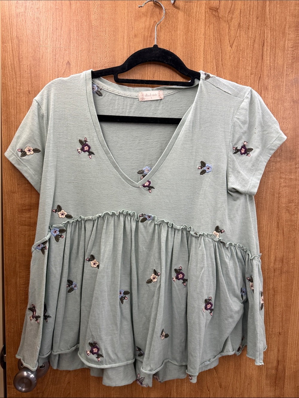 Altar'd State Sage Green Floral V-Neck Babydoll Top